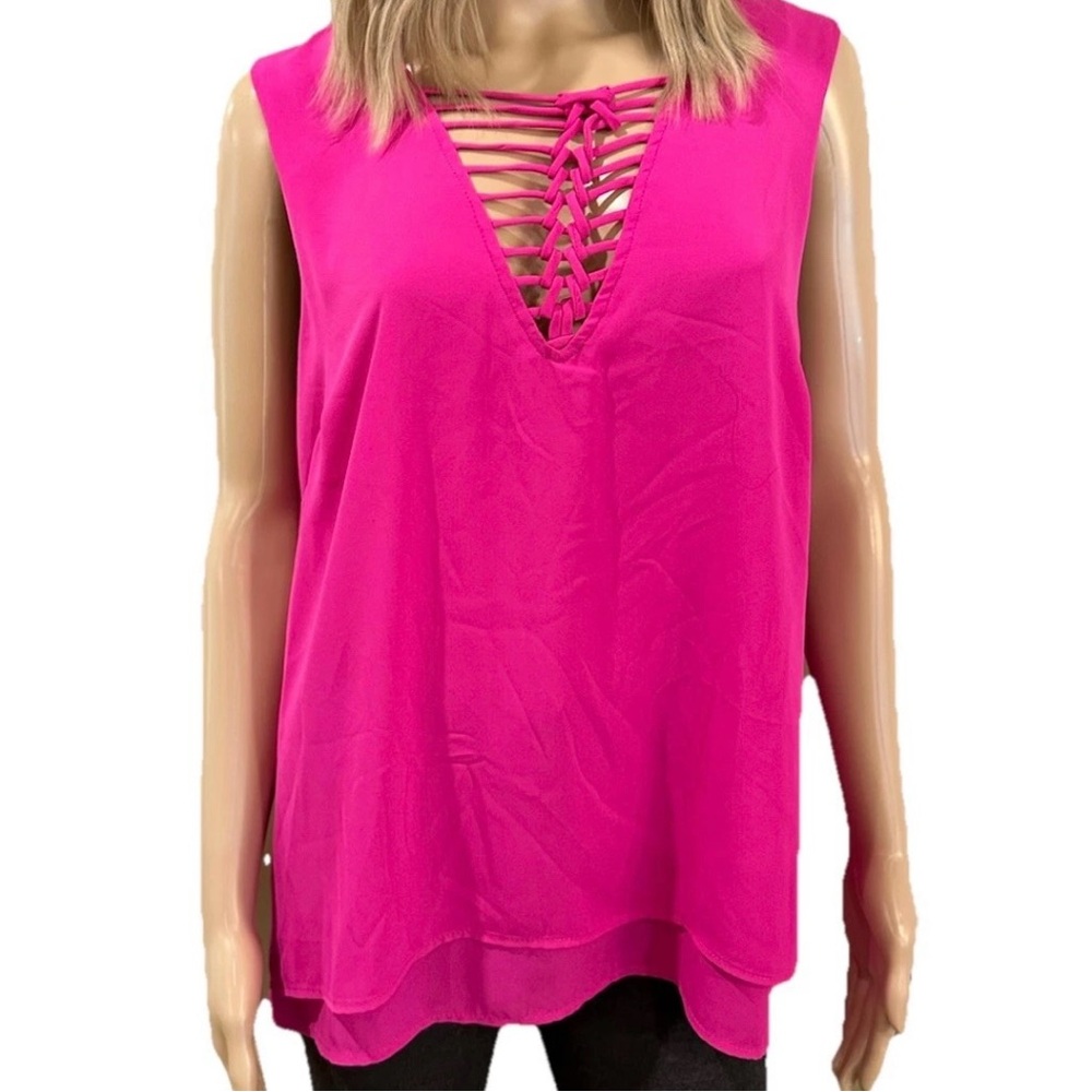 Joseph Ribkoff Flowy Pink V-Neck Women's Top Size 16 Layered Blouse